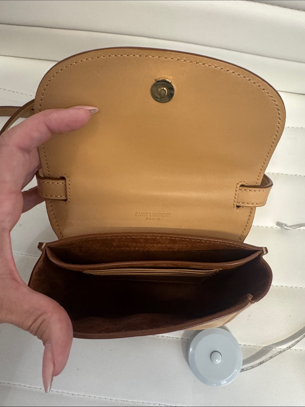 Saint Laurent Camel Leather Small Crossbody with Gold YSL Logo - Picture 7 of 8
